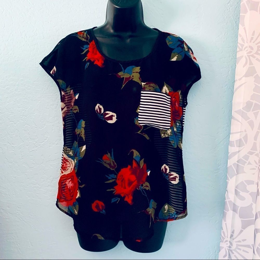 Charming Charlie Floral Striped Blouse Size Small